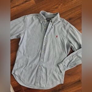 Classic Vintage Ralph Lauren Men's Chambray Denim Button Down Casual Shirt Med